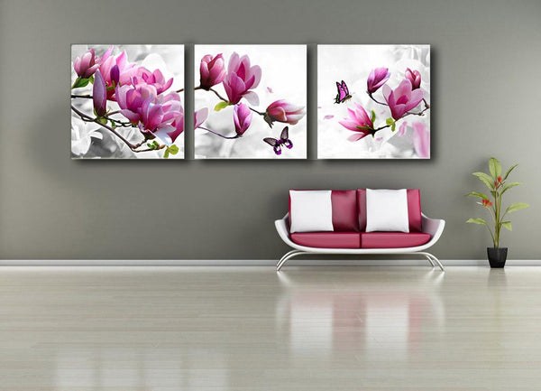 Steve Art Gallery Flowers 3 Parts 76x32 Ins