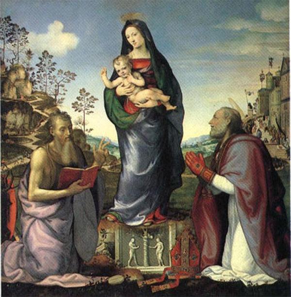steve art gallery The Virgin and Child Adored by Saints Jerome and Zen Mariotto Albertin 50x50 cm