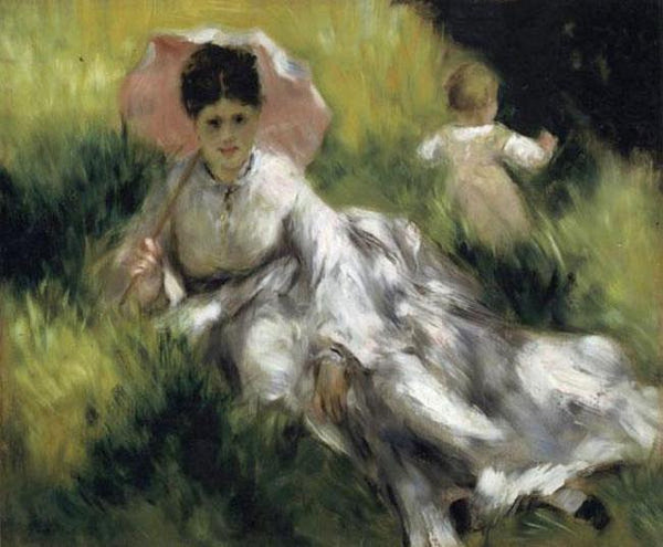 steve art gallery Woman with a Parasol and Small Child on a Sunlit Pierre Renoir