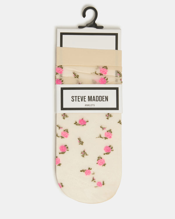 Steve Madden 2 Flower Pack Sheer Anklet Socks Vanilla 2FLOWERPACKSHEERANKLETSOCKS