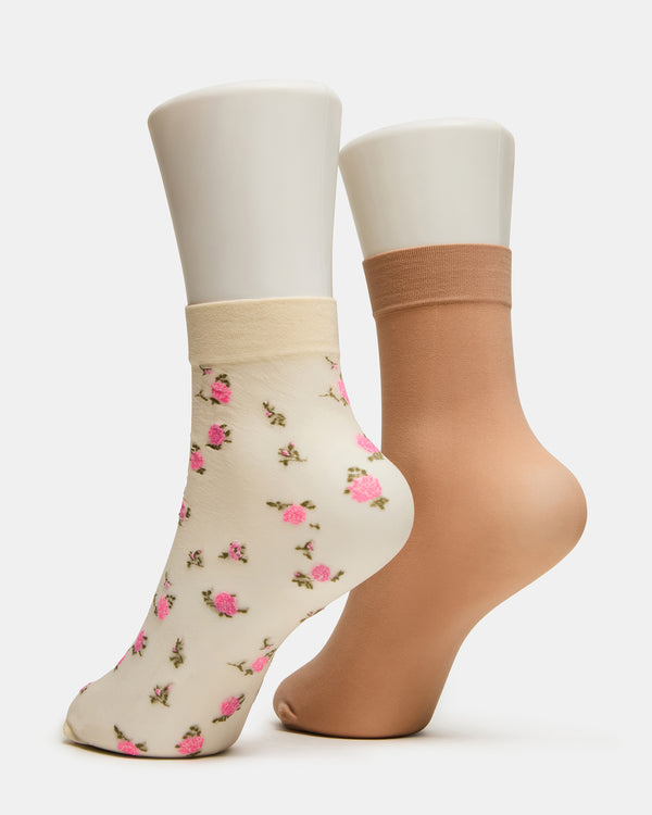 Steve Madden 2 Flower Pack Sheer Anklet Socks Vanilla 2FLOWERPACKSHEERANKLETSOCKS