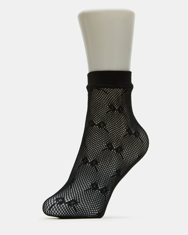 Steve Madden 2 Pack Bow Fishnet Anklet Socks Black 2PACKBOWFISHNETANKLETSOCKS