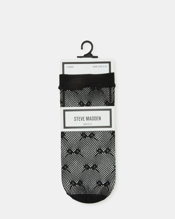 Steve Madden 2 Pack Bow Fishnet Anklet Socks Black 2PACKBOWFISHNETANKLETSOCKS