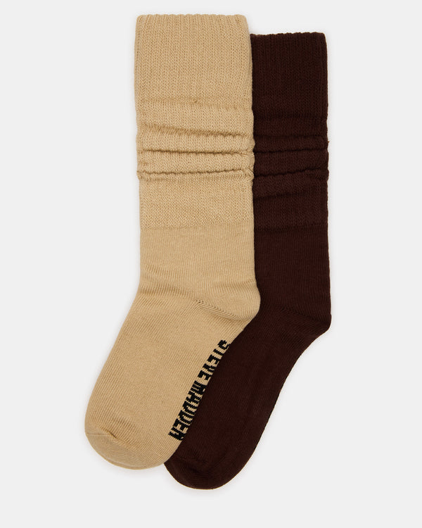 Steve Madden 2 Pack Rib Slouch Socks Tan Multi 2PACKRIBSLOUCHSOCKS