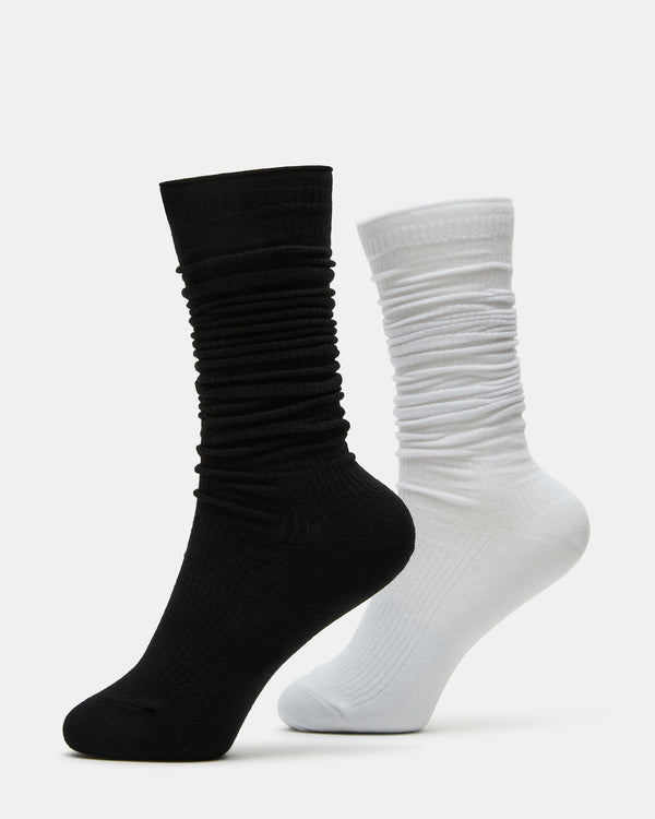 Steve Madden 2 Pack Slouchy Crew Socks Black White 2PACKSLOUCHYCREWSOCKS