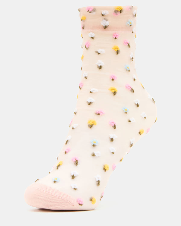 Steve Madden 2 Wildflower Pack Tulle Socks Blush 2WILDFLOWERPACKTULLESOCKS