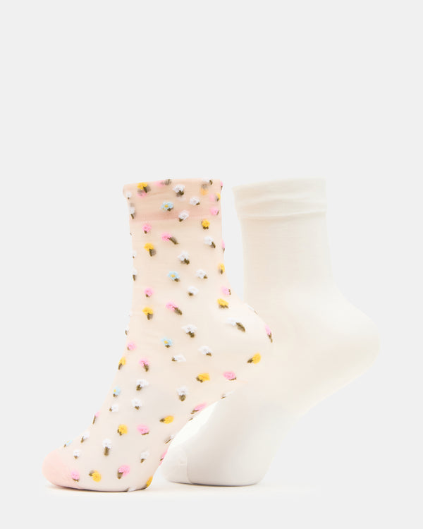 Steve Madden 2 Wildflower Pack Tulle Socks Blush 2WILDFLOWERPACKTULLESOCKS