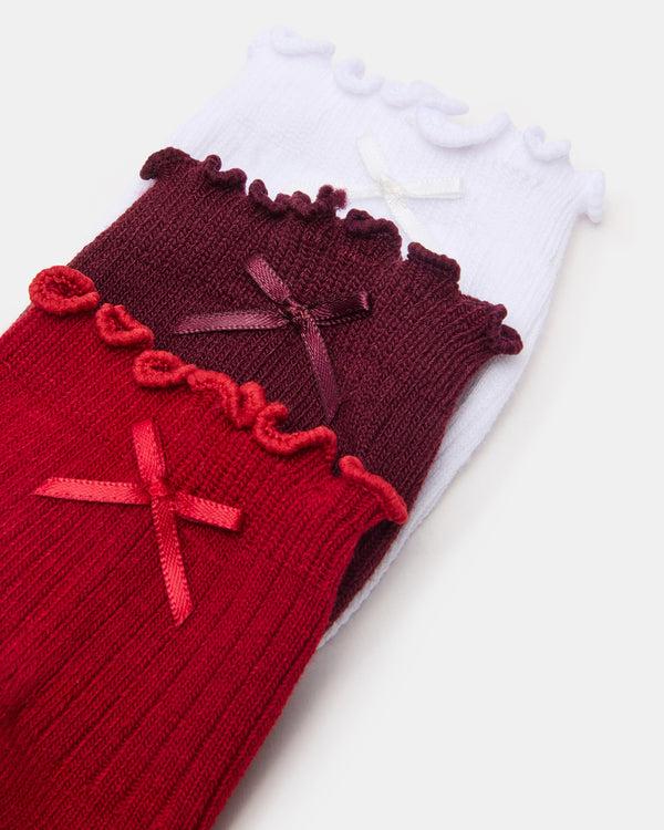 Steve Madden 3 Pack Melody Lettuce Edge Bow Socks Red Multi 3PACKMELODYLETTUCEEDGEBOWSOCKS