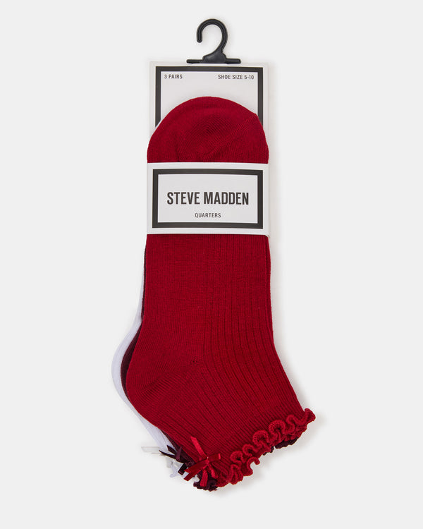 Steve Madden 3 Pack Melody Lettuce Edge Bow Socks Red Multi 3PACKMELODYLETTUCEEDGEBOWSOCKS