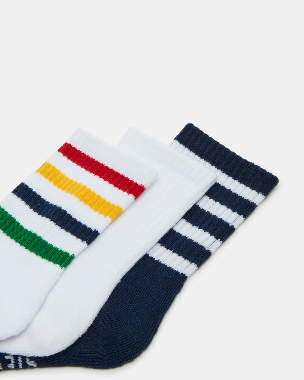Steve Madden 3 Pack Striped Crew Socks White Multi 3PACKSTRIPEDCREWSOCKS