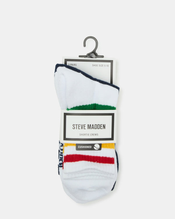 Steve Madden 3 Pack Striped Crew Socks White Multi 3PACKSTRIPEDCREWSOCKS