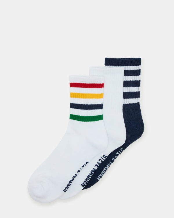 Steve Madden 3 Pack Striped Crew Socks White Multi 3PACKSTRIPEDCREWSOCKS