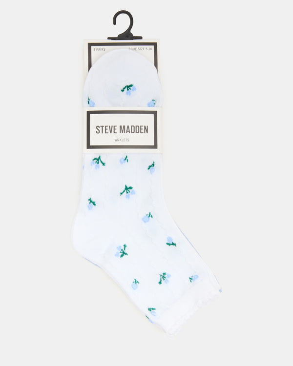Steve Madden 3 Spring Pack Flower Socks White Multi 3SPRINGPACKFLOWERSOCKS