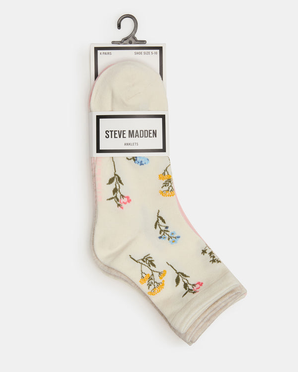 Steve Madden 4 Bloom Pack Flower Socks Ivory Multi 4BLOOMPACKFLOWERSOCKS