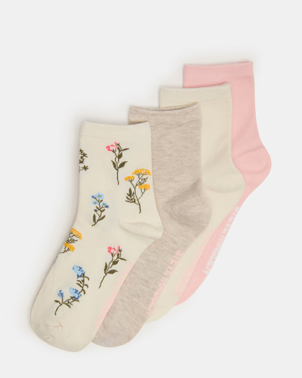 Steve Madden 4 Bloom Pack Flower Socks Ivory Multi 4BLOOMPACKFLOWERSOCKS