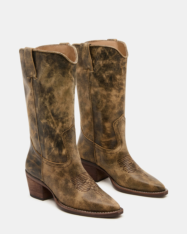 Steve Madden Albany Brown Distressed Wide Calf ALBANYWIDECALF
