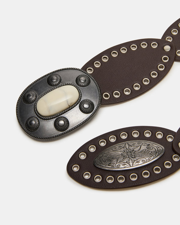 Steve Madden Boho Oval Studded Disc Belt Brown BOHOOVALSTUDDEDDISCBELT