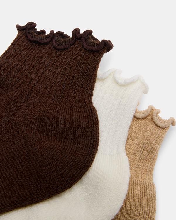 Steve Madden Cheer 3 Pack Lettuce Edge Socks Brown CHEER3PACKLETTUCEEDGESOCKS