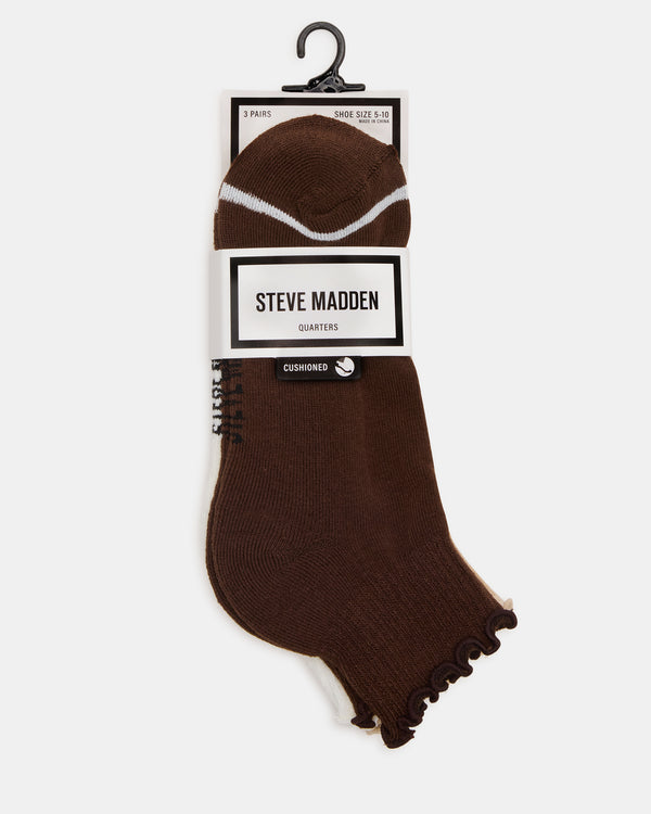 Steve Madden Cheer 3 Pack Lettuce Edge Socks Brown CHEER3PACKLETTUCEEDGESOCKS