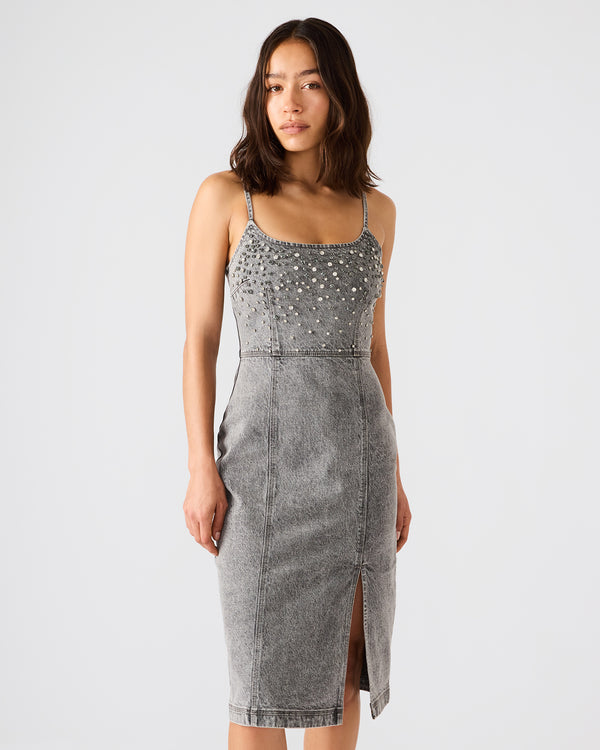 Steve Madden Embellished Giselle Denim Dress Fog EMBELLISHEDGISELLEDENIMDRESS