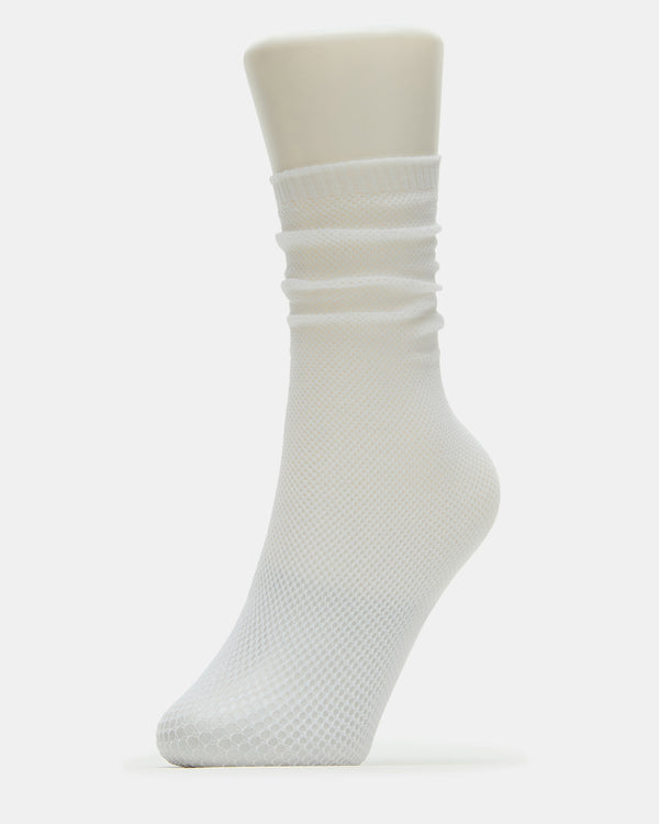 Steve Madden Fishnet Slouchy Crew Socks White FISHNETSLOUCHYCREWSOCKS