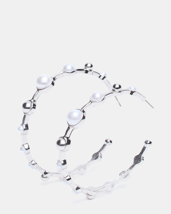Steve Madden Pearl Hoop Earrings Silver PEARLHOOPEARRINGS