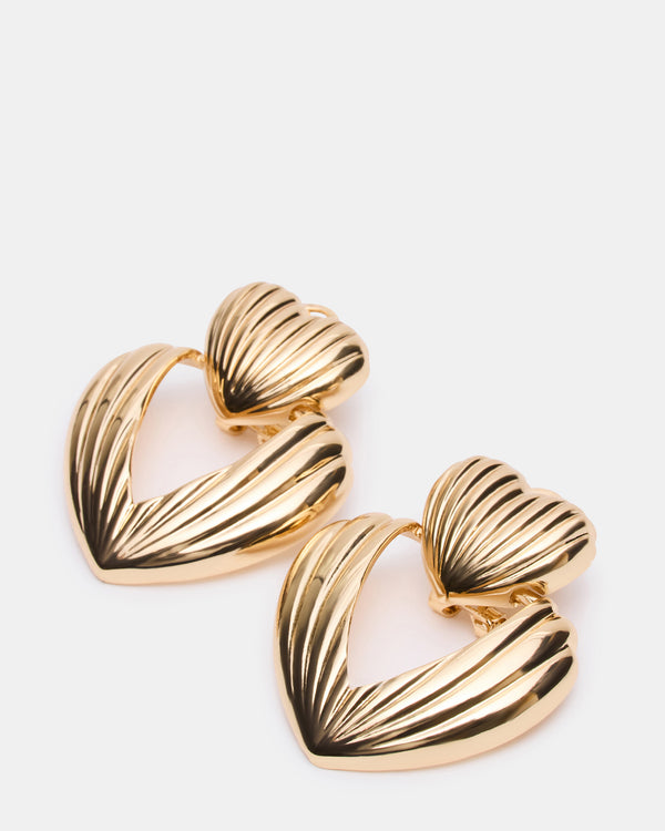 Steve Madden Ribbed Double Heart Earrings Gold RIBBEDDOUBLEHEARTEARRINGS