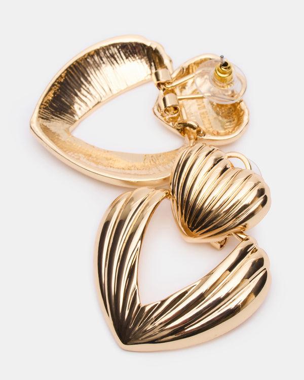 Steve Madden Ribbed Double Heart Earrings Gold RIBBEDDOUBLEHEARTEARRINGS
