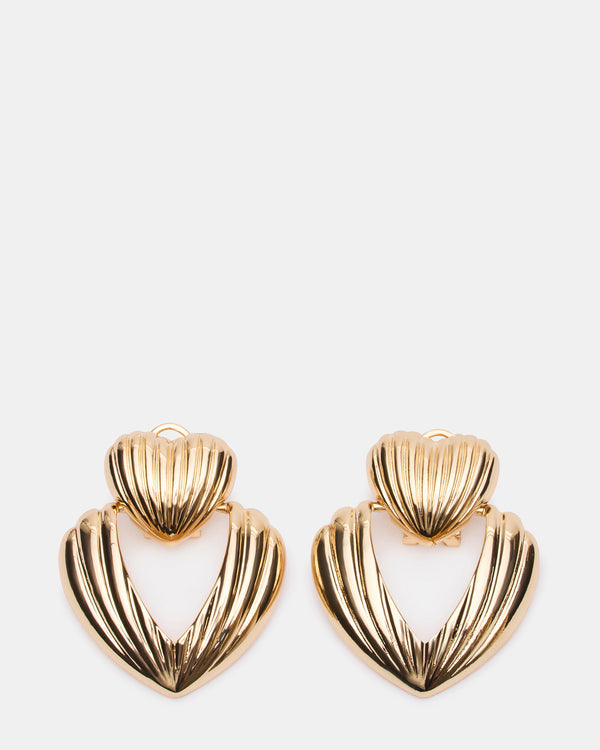 Steve Madden Ribbed Double Heart Earrings Gold RIBBEDDOUBLEHEARTEARRINGS
