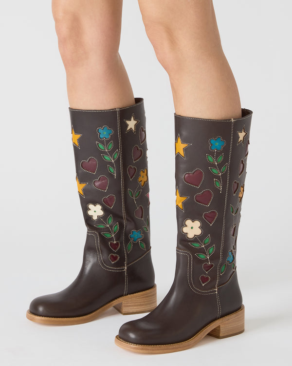 Steve Madden Riggs Floral Brown Leather RIGGSFLORAL