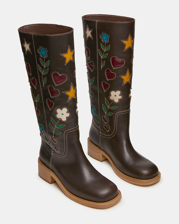 Steve Madden Riggs Floral Brown Leather RIGGSFLORAL