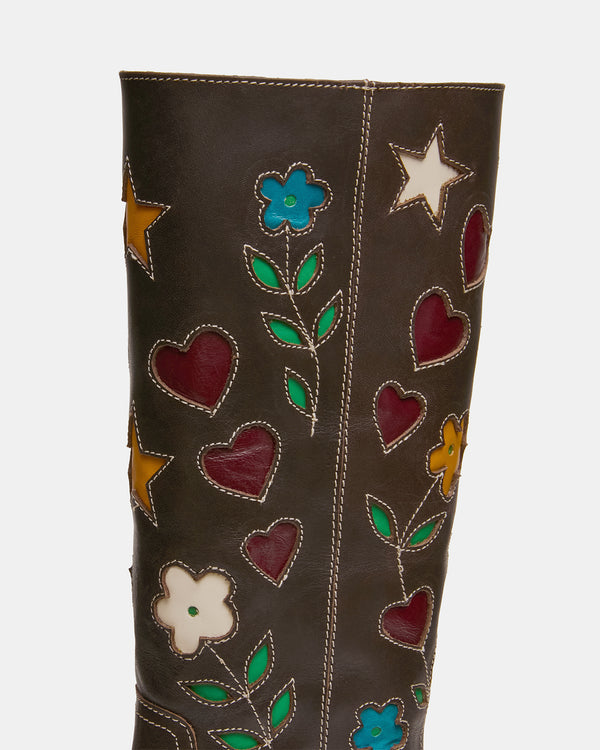 Steve Madden Riggs Floral Brown Leather RIGGSFLORAL