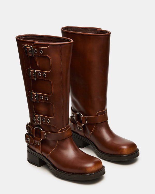 Steve Madden Rocky Cognac Distressed Wide Calf ROCKYWIDECALF