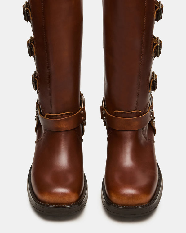 Steve Madden Rocky Cognac Distressed Wide Calf ROCKYWIDECALF