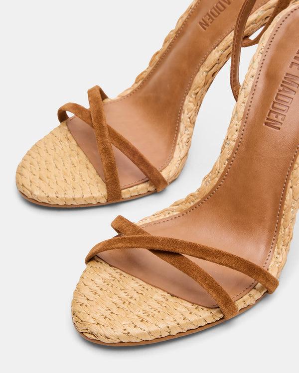 Steve Madden Jypsey Chestnut Suede Raffia