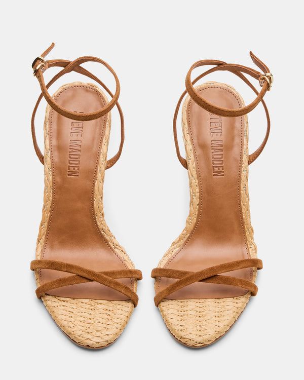Steve Madden Jypsey Chestnut Suede Raffia