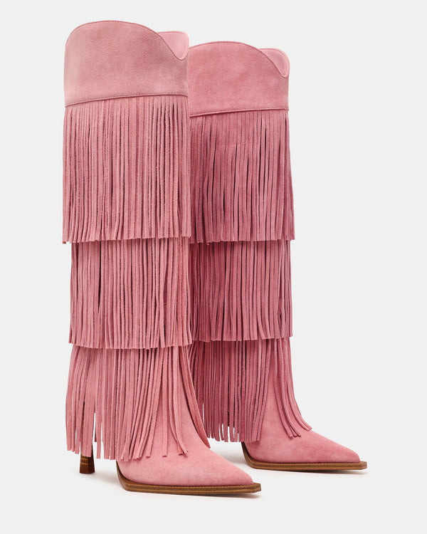 Steve Madden Kinzee Fringe Pink Suede KINZEEFRINGE