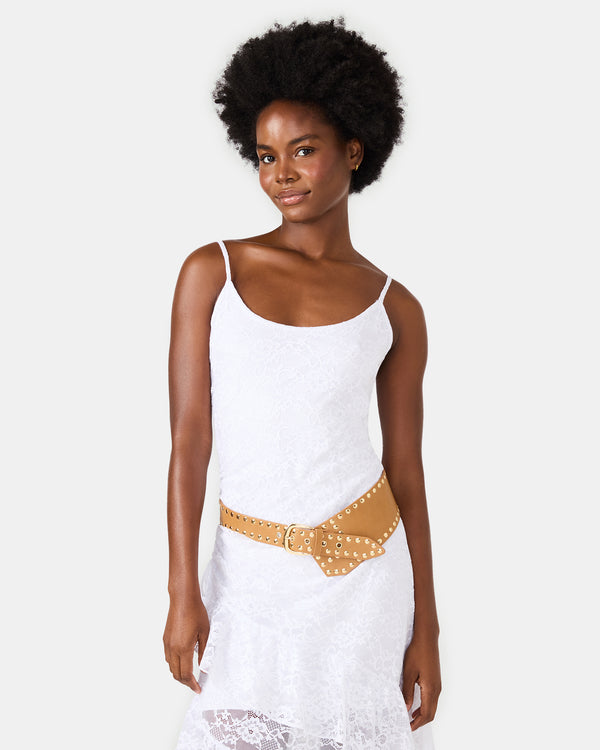 Steve Madden Studded Wide Waist Belt Brown STUDDEDWIDEWAISTBELT