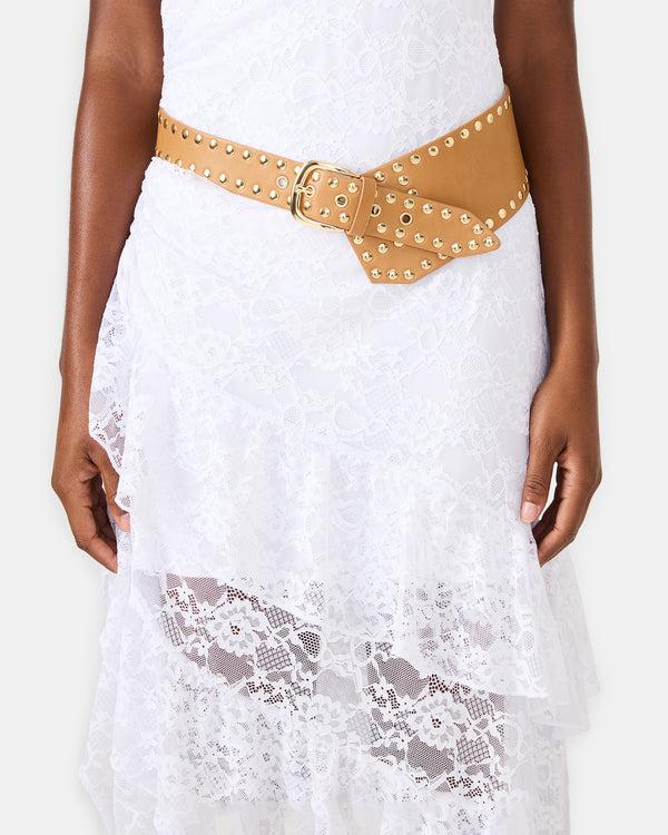 Steve Madden Studded Wide Waist Belt Brown STUDDEDWIDEWAISTBELT