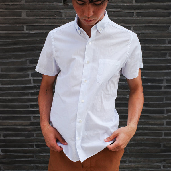 Steven Alan Short Sleeve Single Needle Shirt Blue Micro Stripe