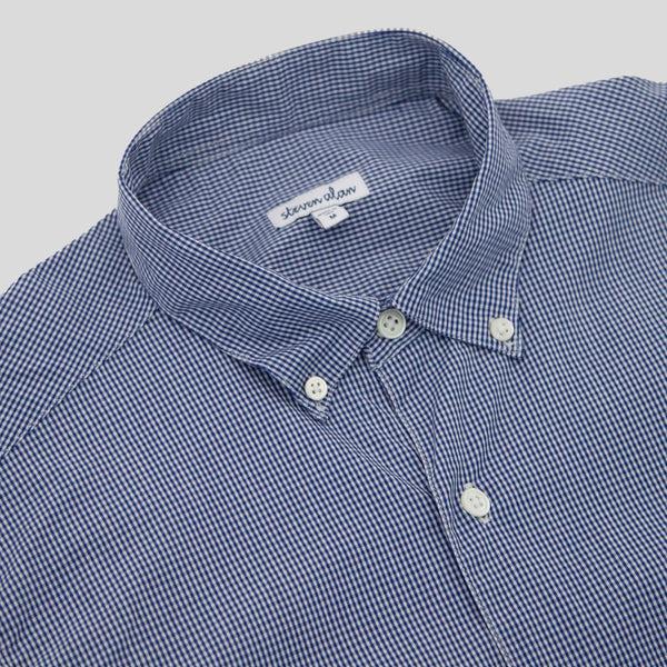 Steven Alan Short Sleeve Single Needle Shirt Micro Gingham Blue