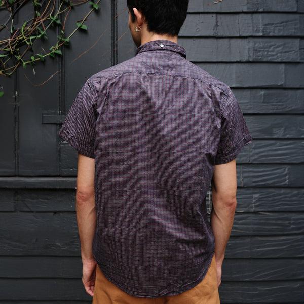 Steven Alan Short Sleeve Single Needle Shirt Navy Micro Gingham