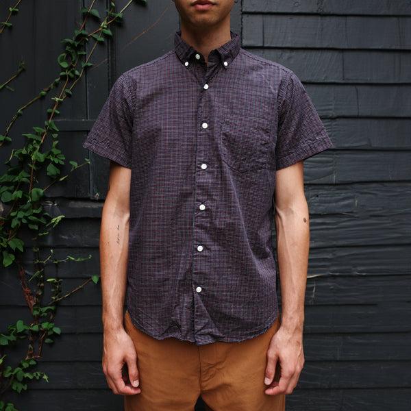 Steven Alan Short Sleeve Single Needle Shirt Navy Micro Gingham