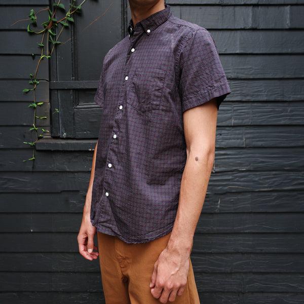 Steven Alan Short Sleeve Single Needle Shirt Navy Micro Gingham