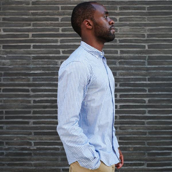Steven Alan Single Needle Shirt Pacific Blue Stripe