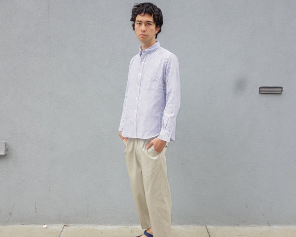 Steven Alan The Collegiate Shirt Gray Stripe Dry Weave