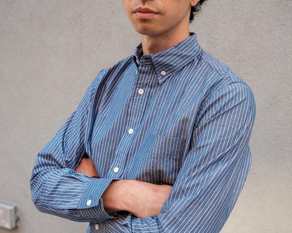 Steven Alan The Collegiate Shirt Washed Navy/White Pencil Stripe