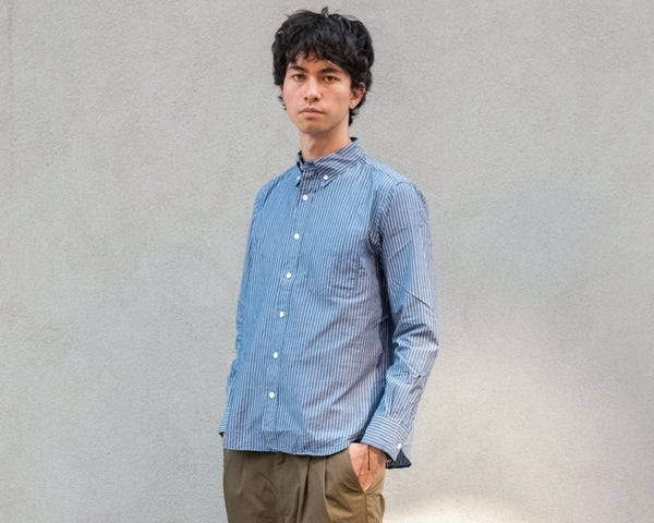 Steven Alan The Collegiate Shirt Washed Navy/White Pencil Stripe