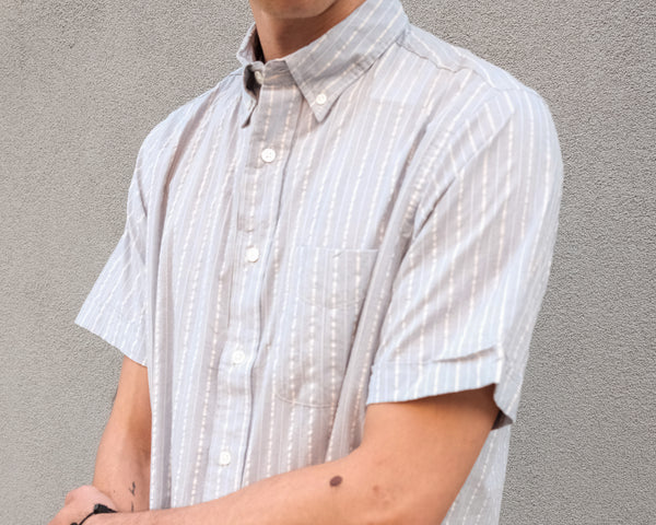 Steven Alan The Collegiate Short Sleeve Shirt Blue/Ivory Stripe