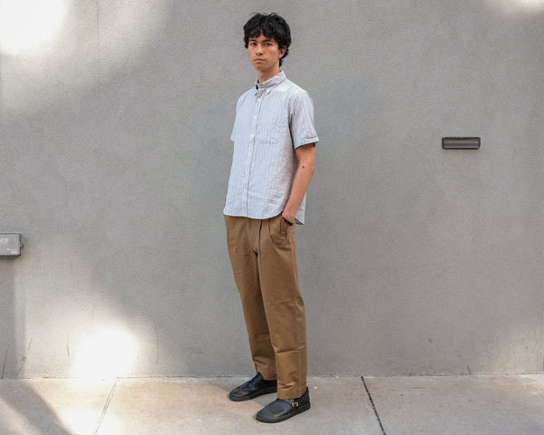 Steven Alan The Collegiate Short Sleeve Shirt Blue/Ivory Stripe